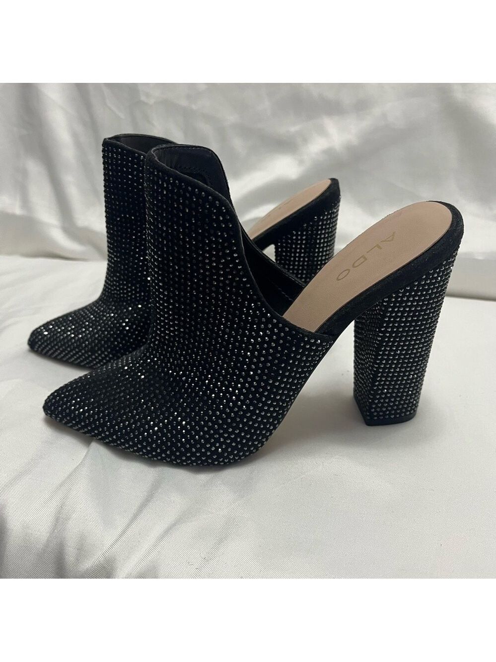 Aldo Rhinestone Crystal Embellished Mules Heels Black 7.5 - Picture 5 of 12
